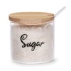 Clear Glass Sugar Bowl with Serving Spoon and Bamboo Lid,