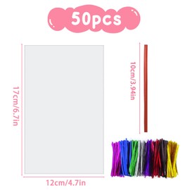 Cellophane Bags Pack of 50 with 50 Pcs Mix Colors Twist Ties, Clear Cellophane Bags Clear Sweet Bags Cellophane Gift Bags Clear Cookie Bags for Bakery Candy Packaging (6.7x4.7in)