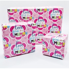 Party Angels 2 Sheets + 2 Matching Gift Tags Mother's Day Flower I love you Mummy Design Wrapping Paper Pink Mum Birthday Gift Wrap (PA)