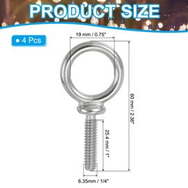 PATIKIL Lifting Eye Bolts UNC1/4-20, 4 Pcs 304 Stainless Steel Marine Grade Machinery Shoulder Lifting Ring Threaded Eyebolt for Hanging Tie Down Straps, Silver