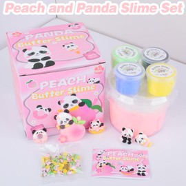 Pink Peach Butter Slime Kit, with Fun Panda Slime Add Ins, Soft Non-Sticky, Scented Slime Kit for Kids, Birthday Gifts for Boys & Girls, Classroom Rewards, DIY Stress Relief Toy (300 ml)