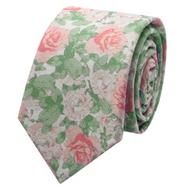 LHXzizizi Floral Ties Skinny Tie for Men, Cotton Mens Neckties for Wedding, Casual, Business, Party, Daily Use, School (Pink Green)