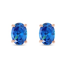 Simulated Blue Topaz Oval Shape Stud Earrings In 14K Rose Gold Over Sterling Silver (1 Ct)