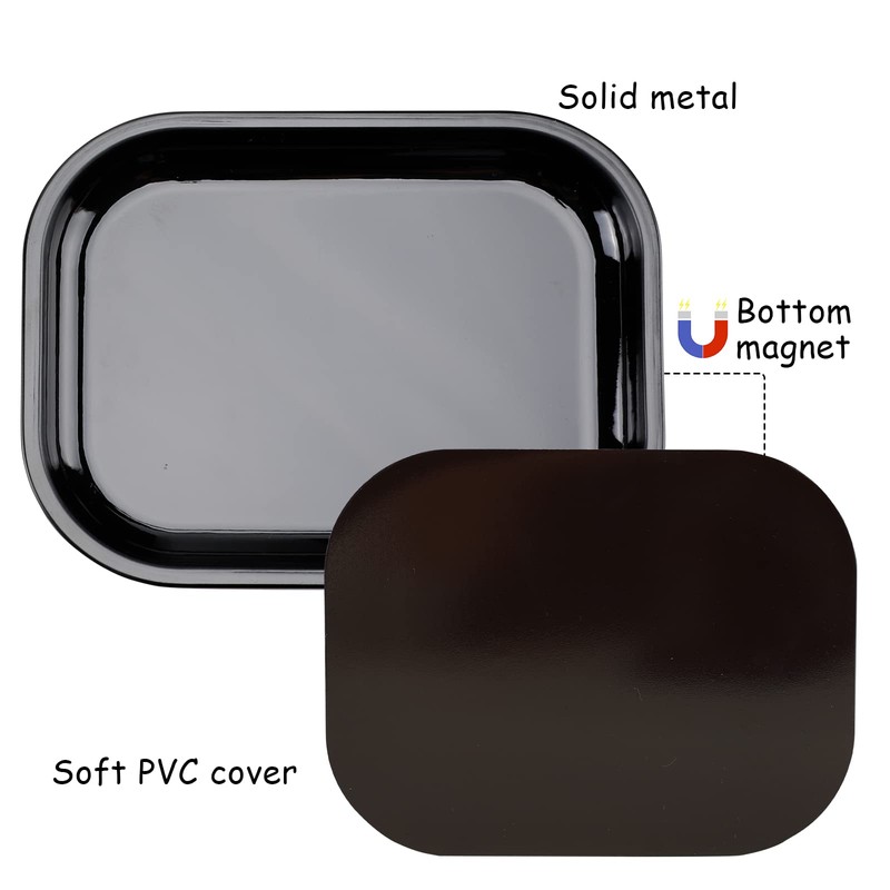 Metal Tray with Soft Magnetic Lid Black Tray with Spill