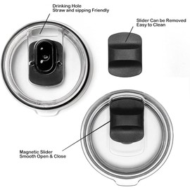 Gteller 2 Pack Magnetic Slider Replacement Lid for 20 oz 30 oz Tumbler,Sliding Closure Slip Cover Spill Proof Splash Resistant (30oz Black)