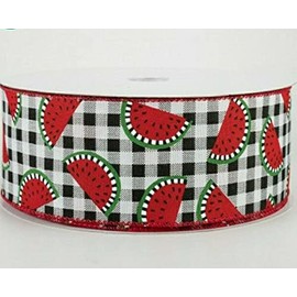 MIABE Ribbons Supplies for 5 YDS X 2.5" Wide Juicy Watermelon Slices on Black & White Check Wired Ribbon for DIY Craft, Gift Wrapping, Christmas Wreaths Decoration,...