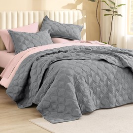 Litanika King Size Quilt Bedding Set, Medium Grey Summer Lightweight Soft Comforter Bedspreads & Coverlets, Boho Farmhouse Bedding Cover Bed Decor All Season, 3 Pieces (1 Quilt, 2 Pillowcases)