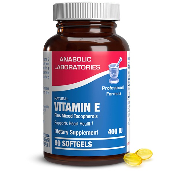 Anabolic Laboratories Natural Vitamin E 400 IU Softgels - 90 Supplements of Vitamin E D Alpha Tocopherol for Heart Health - Vitamin E Supplements for Women and Men