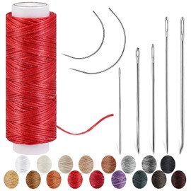 Ftyiwu Waxed Thread, Upholstery Needle and Thread 32 Yards with 7PCS Hand Sewing Needles for Home Upholstery Carpet Canvas Repair Leather Sewing (Red)