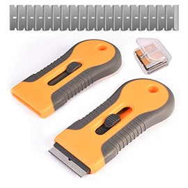 Razor Blade Scraper, 2 Pcs Plastic Retractable Razor Scraper with 40 Pcs Steel Scraper Blades for Glass Cooktop Windows