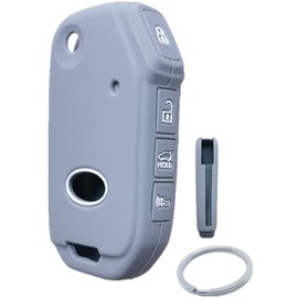 RUNZUIE 4 Buttons Silicone Folding Flip-Out Remote Key Fob Cover Shell Compatible with 2021 2020 2019 Kia Forte Seltos Soul Sportage Sorento Cerato K5 Gray