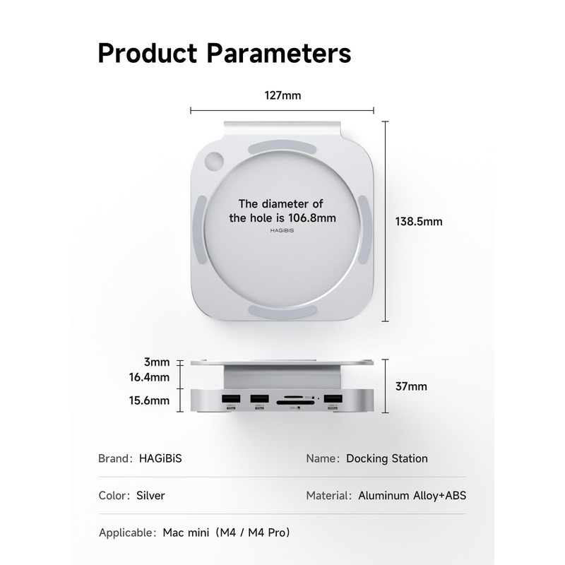 Hagibis Mac mini M4 Hub & Stand with SSD Enclosure,