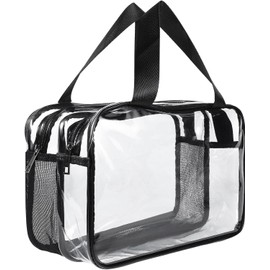 2 Pack Clear Wash Bag for Toiletries, Large/Small Clear Travel Toiletries Bag Thickened PVC Waterproof Makeup Bags with Handles Travel Wash Bag with Zippers for Women Girls Men