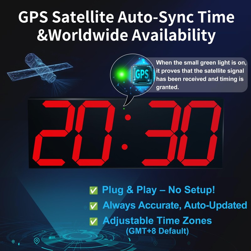 CHKOSDA Digital Clock with Large Display 18.7 Inch, GPS Auto-Sync