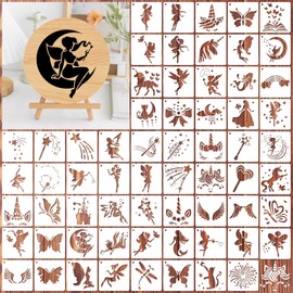 OOTSR 64pcs Fairy Stencils for Painting, 3" Reusable Template Plastic Stencils for Card Making Scrapbooking Crafts DIY on Wood Wall Canvas Fabric Home Decor