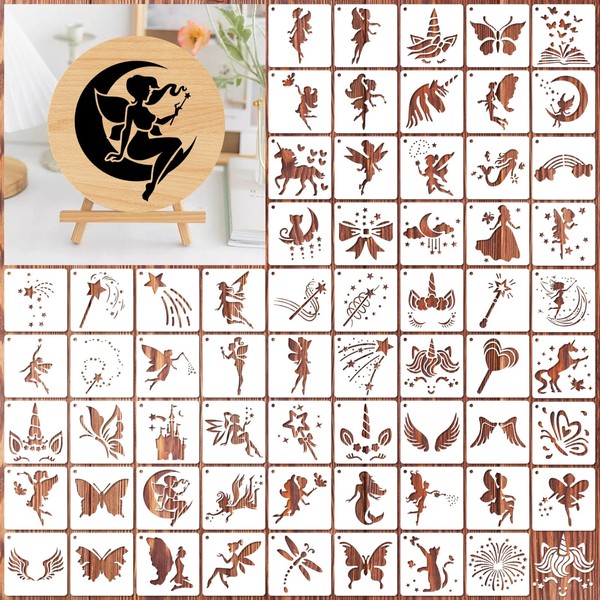 OOTSR 64pcs Fairy Stencils for Painting, 3" Reusable Template Plastic