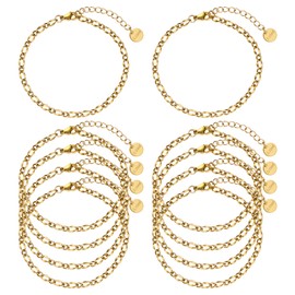 UMAOKANG 10PCS Lip Chains Bracelet for Jewelry Making Gold Plated Stainless Steel Hand Chain Bracelets Bulk