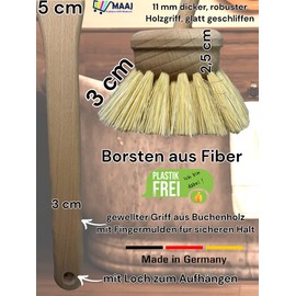 Maaj Bath Brush Scrubber 28 cm Small Hard Fibre Bristles Vegan Made in Germany