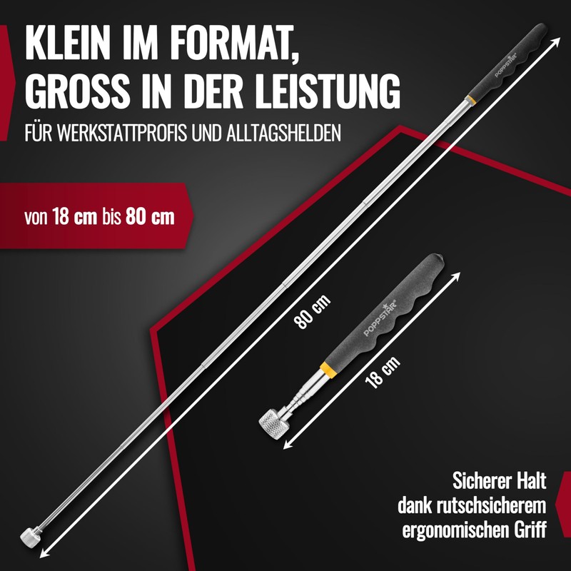 Poppstar Extendable Rod Magnet 80cm Long Holds up to 7.2kg