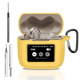 for JBL Tour Pro 3 Case Cover, Protective Silicone Skin Accessories with Keychain& Lanyard and Cleaner Kit for JBL Tour Pro 3 Charging Case, Front LED Visible,Yellow