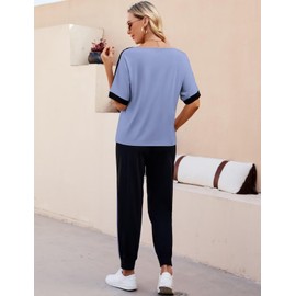 VIMPUNEC - Conjunto de 2 piezas para mujer, estilo casual, para el verano, conjunto de ropa de descanso suave a juego, Azul/claro, XX-Large