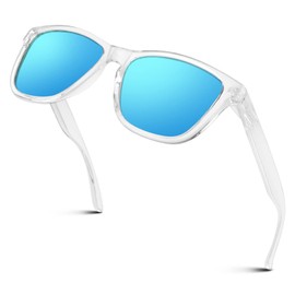 CGID MJ17 Retro Sunglasses Men Women Polarised Vintage UV400 Rectangular Square Sport, Clear frame ice blue lens / polarised