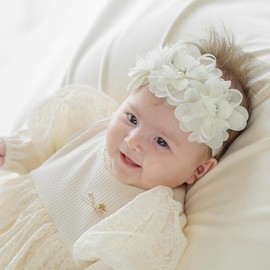 Lace Flowers Headband for Baby Girl Christening Baptism Floral Headpiece Big Flower Headbands for Newborns Infants Toddlers Hair Accessories Photography Birthday Party (Rhinestone Flower, One size)