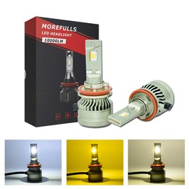 MOREFULLS LED Headlight, H11, H8, H9, 3 Color Switching, Ultra Brightness, Fog Lamp, White, Yellow, Integrated DC 12V, 24W, 24W, 3 Color Temperatures, 6500K, 3000K, 4300K, High Speed Rotation Cooling