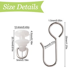 UFURMATE Curtain Hooks and Gliders Set, 100Pcs Stainless Steel S Shaped Small Curtain Hooks and 100Pcs White Curtain Track Rollers Pulleys for Window Curtain Track