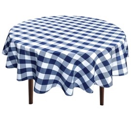 Hiasan Checkered Round Tablecloth 30 Inch - Waterproof Stain and Wrinkle Resistant Washable Fabric Table Cloth for Dining Room Party Outdoor Picnic, Navy Blue and White