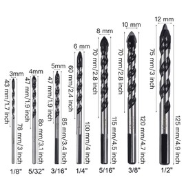 HPMAISON Fliesenbohrer Glasbohrer Set, 7 Stück Fliesenbohrer Set für Porzellan, Keramik, Fliesen, Beton, Ziegelwand, Glas, Spiegel, Kunststoff, Mauerwerk und Holz (3,4,5,6,8,10,12mm)