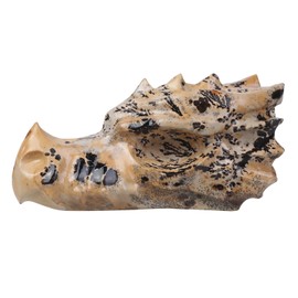 Nupuyai 2.79-2.91” Natural Dragon Head Picture Jasper Stone Statue Realistic Animal Skull Grass Flower Jasper Collectible Figurine Decor for Tabletop Meditation