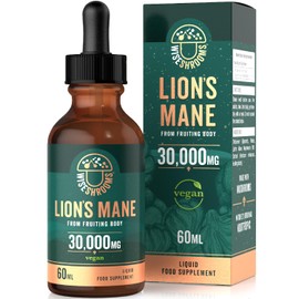 Lions Mane Supplement Liquid Drops 30,000mg | High Strength Lions Mane | from Fruiting Body | 60ml Bottle - Vegan | Wiseshrooms