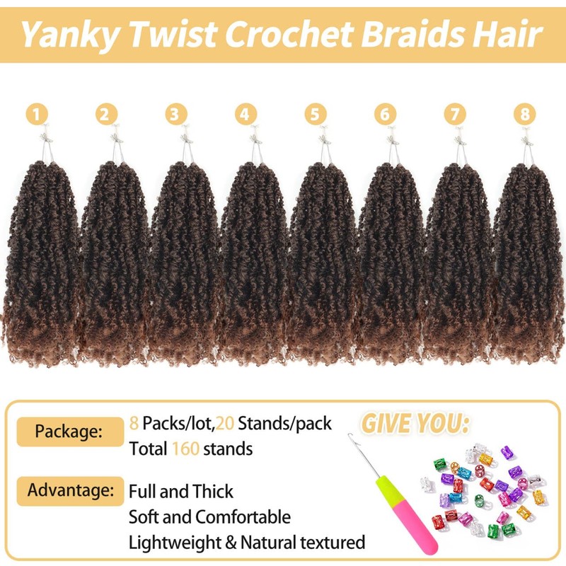 Ainimiu Yanky Twist Crochet Hair - 10Inch 8 Packs (20