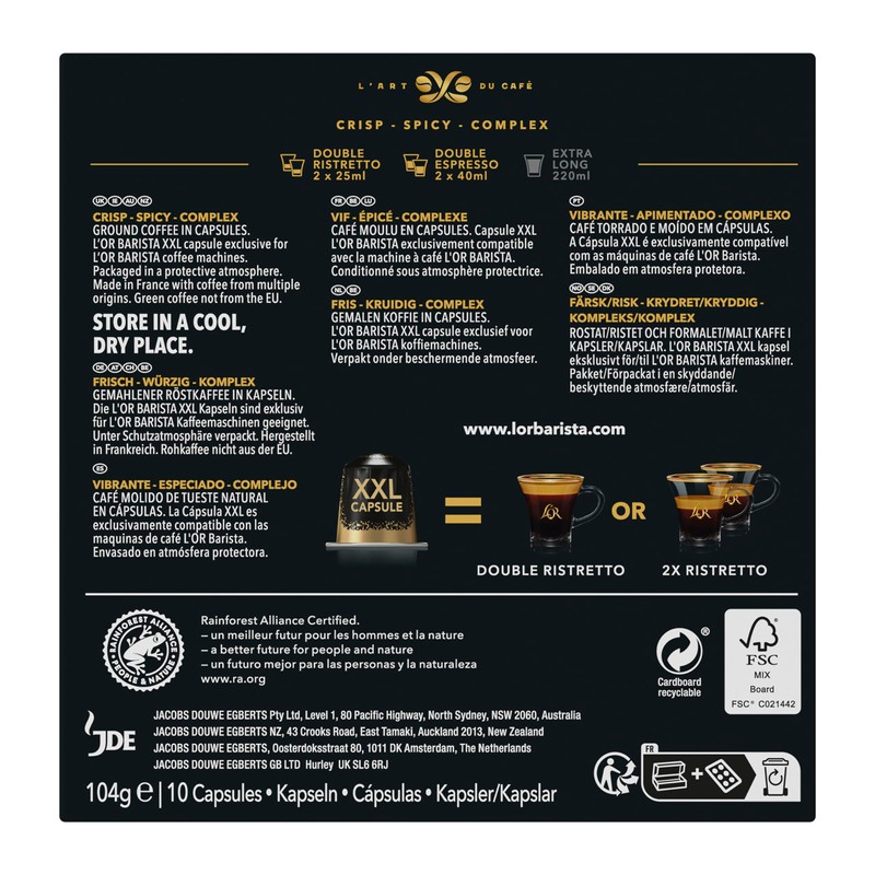 L’OR BARISTA Double Ristretto XXL Aluminium Medium Roast Coffee Capsules