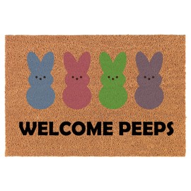 Welcome Doormat Coco Coir Door Mat Welcome Peeps Easter Bunny Rabbits Funny Gift (24" x 16")