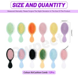Swpeet 12Pcs Multicolor Mini Wet Hair Brush Assortment Kit, Travel Detangling Brush Small Paddle Hair Brush Pocket Travel Hair Brushs with Ease Knots Air Cushion Comb for All Hair Types