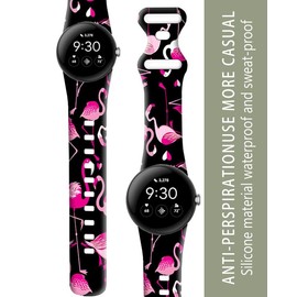 OZLNKPJL Compatible with Pixel Watch 3 41mm,Pixel Watch 2/1 Band for Women Men,Soft Silicone Sport Adjustable Replacement Strap for Pixel Watch 3/2/1 Accessories,Pink Flamingo Animal