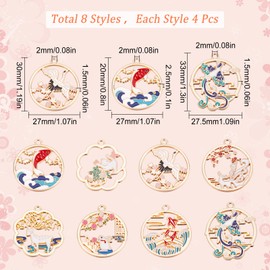 SUNNYCLUE Japanese Love 32 Pieces, 8 Types, Japanese Charm, Crane, Charm, Carp, Pendant, Phoenix Parts, Cat Piercing, Rabbit Earrings, Deer, Necklace, Fox, Bracelet, Carp, Key Chain, Metal Parts, Cat,