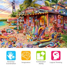 HUADADA Jigsaw Puzzles 1000 Pieces for Adults | Beach Shop | 1000 Piece Puzzle Educational Games Home Decoration Puzzle.