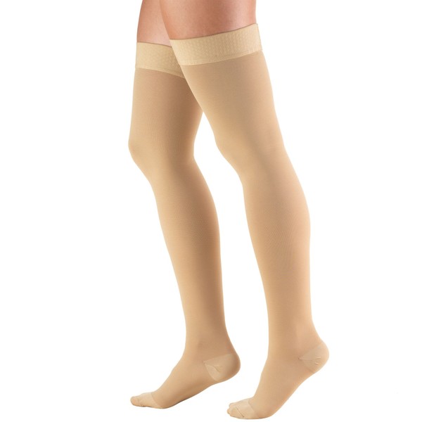 Truform 20-30 Mmhg Compression Stockings for Men & Women, Thigh High Length, Dot Top, Closed Toe, Beige, Medium (20-30 Mmhg)