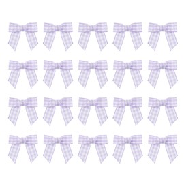 Mini Plaid Bows Penta Angel 20Pcs Small Fabric Ribbon Bows Flower Ornaments for Christmas Tree Farmhouse Wedding Party Favor DIY Craft Sewing Bakery Treat Gift Box Decor (Purple, 9mm)