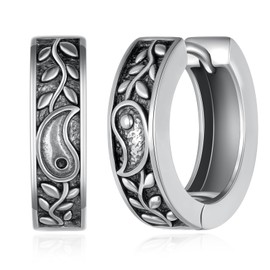 925 Sterling Silver Yin Yang Earrings for Men Women - Men Hoop Earrings with Yin Yang Symbol Spiritual Jewelry