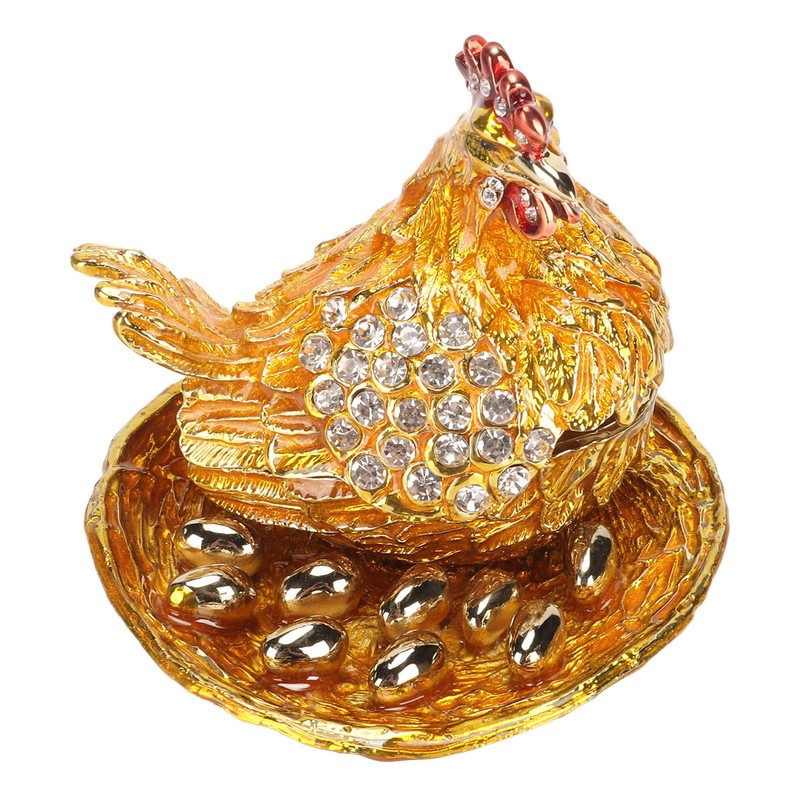 Golden Hen Figurine Trinket Boxes Handcraft Exquisite Small Jewelry Box