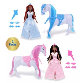 Cokos Girl Princess African American Doll Pony Horse Gift Set - 2 Packs Blue & Pink