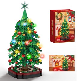 Christmas Tree Building Blocks Set,DIY Christmas Tree Toy Bricks with LED Light, Creative Educational STEM Gift for Boys and Girls, Creative Home Decor Building Toys Gifts for Kids Adults Teens