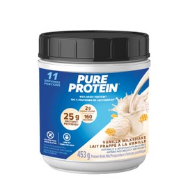 Pure Protein Whey Protein Powder - High Protein (25 g/scoop), Low Sugar (2 g/scoop), Gluten Free - Fast-Acting Formula, Vanilla, 453g (Packaging May Vary)