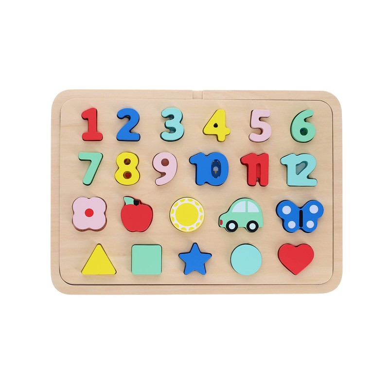 Petit Collage Multi-Language Numbers + Shapes + Colors Wooden Tray