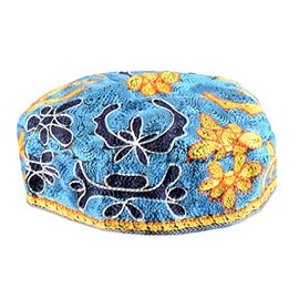 AJudaica - Yarmulke de Buchari bordado a mano, 60 cm, color azul, Azul claro, 23.6"