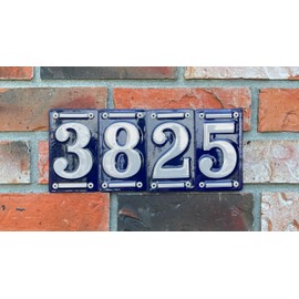 Esschert Design Enamel House Numbers for Outside, Blue & White House Numbers, Address Numbers for House, House Numbers for Mailbox, Modern House Numbers for Outside, 5 inch Frame Set Of 2, DB92-F